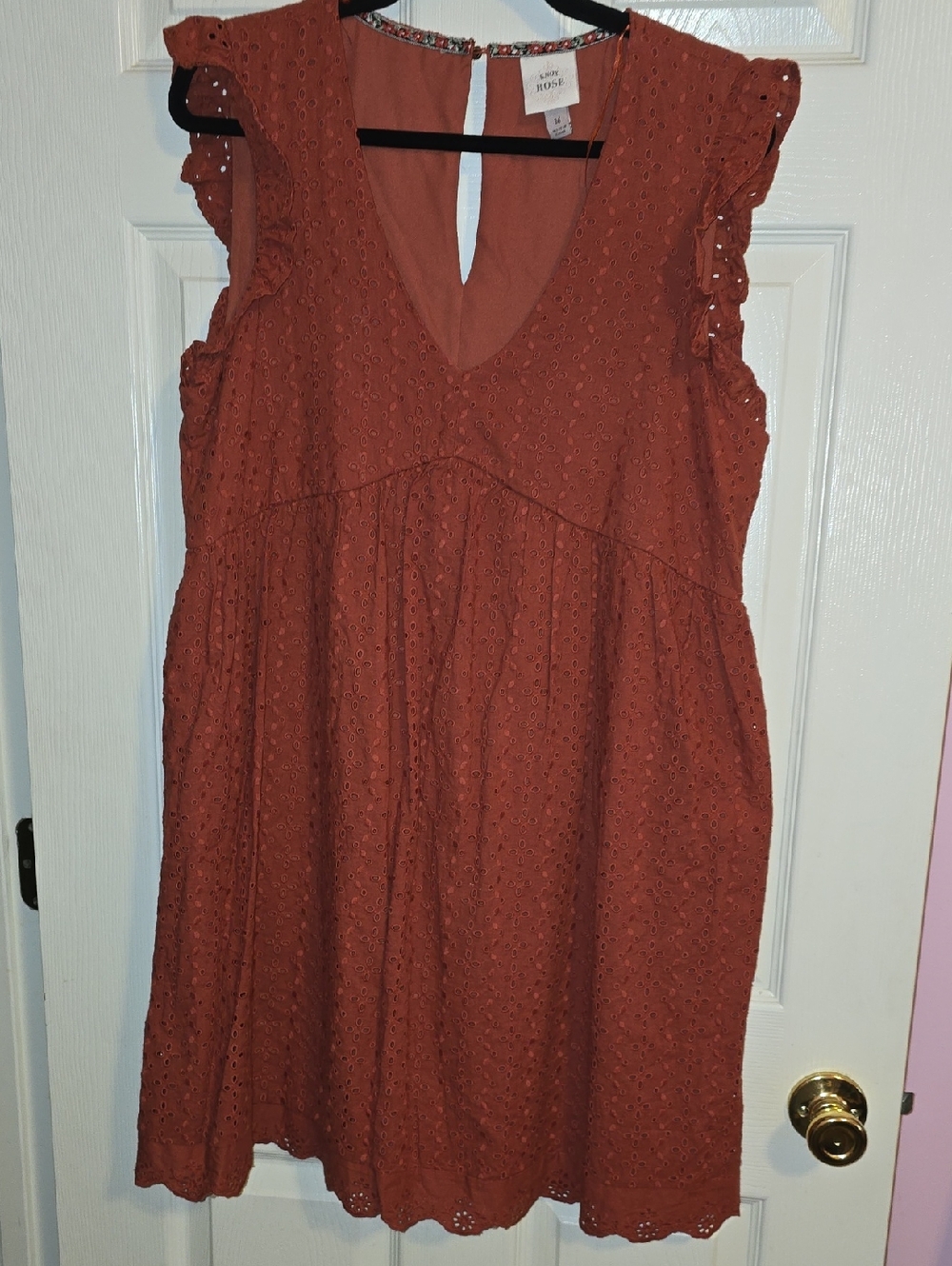 Knox Rose Rust Orange Eyelet Ruffle Sleeve‎ Mini Dress